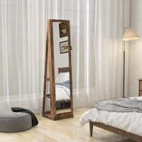 HOMCOM Espejo Joyero Giratorio 360° Armario para Joyas con Cerradura y Espejo Pequeño Incorporado 38x38x160 cm Marrón Rústico(m-9)