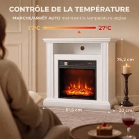 HOMCOM Cheminée Électrique 1800 W, Effet Flamme à 3 Niveaux de Luminosité, Fausse Cheminée avec Manteau, Effet Bois Blanc(m-3)