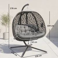 Outsunny Outdoor Double Hanging Chair with Cushion and Cup Holders, Charcoal Grey(m-4)