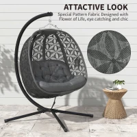 Outsunny Outdoor Double Hanging Chair with Cushion and Cup Holders, Charcoal Grey(m-5)