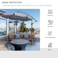 Outsunny 2.7m Garden Banana Parasol Cantilever Umbrella with Crank Handle and Cross Base for Outdoor, Hanging Sun Shade, Dark Grey(m-7)