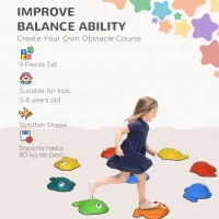 AIYAPLAY 9 Pcs Balance Stepping Stones Kids for Sensory with Non-slip Edge, Stackable Outdoor Indoor Obstacle Course(m-4)