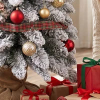 HOMCOM Sapin de Noël Artificiel 90 cm, 107 Embouts de Branches Enneigés en PVC, Base en Toile de Jute, Montage Rapide, Blanc(m-12)
