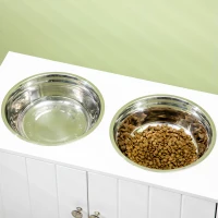 PawHut Raised Pet Feeder, with Two Bowls, Storage - White(m-8)