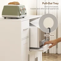 HOMCOM Rolling Kitchen Cart, Microwave Cabinet with Sliding Tray, Drawer, 3-Door Cupboards, Adjustable Shelf, White(m-6)