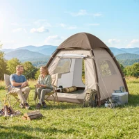 Outsunny Inflatable Camping Tent with Rainfly, 2-3 Man Air Tent 3000mm Waterproof Blow Up Tents, Cream(m-14)