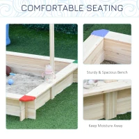 Outsunny Sandpit, Kids Wooden Sandbox with Adjustable Canopy, Bench Seats & Protective Corners for 3-6 Years Boys Girls, 120x120x120cm(m-4)