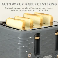 HOMCOM Kettle and Toaster Sets, 3000W 1.7L Rapid Boil Kettle & 4 Slice Toaster with 7 Browning Controls, Defrost, Reheat and Crumb Tray, Otter thermostat, Grey(m-6)