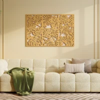 HOMCOM Ensemble de 3 Décorations Murales en Bois 3D, 40 x 80 cm, Feuilles Tropicales, Effet Bois Naturel(m-9)