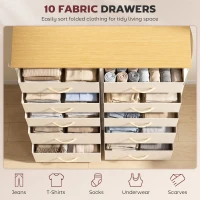 HOMCOM Chest of Drawers, Dresser with 10 Fabric Drawers, Tall Storage Unit with 4 Pockets and 2 Hooks Steel Frame, Beige(m-4)