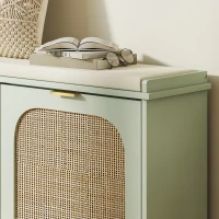 HOMCOM Banc à chaussures, banc de rangement, assise rembourrée, tiroirs rabattables, porte en rotin, 104 x 26 x 47,5 cm, vert(m-9)