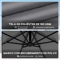 Outsunny Parasol Excéntrico con Luces LED Solares 330x295 cm Sombrilla con Base Cruzada Manivela Funda Protectora Gris Oscuro(m-8)