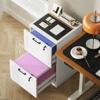 HOMCOM Caisson bureau, meuble rangement bois 2 tiroirs et serrure, barres de suspension réglables, 40 x 40 x 71 cm, blanc(m-9)