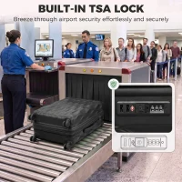 HOMCOM 65cm 64L Suitcase, Lightweight ABS Hard Shell Carry On Luggage with TSA Lock, Spinner Wheels, Telescopic Handle, Black(m-6)
