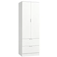 HOMCOM Kleiderschrank mit 2 Schubladen, 2 Soft-Close-Türen und Kleiderstange, 60 x 47 x 180 cm, Weiß(m-8)