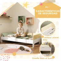 AIYAPLAY Cama para Niños de +3 Años 140x70 cm Cama Infantil de Madera Carga 80 kg para Dormitorio Blanco y Natural(m-5)