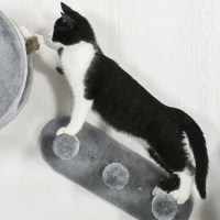 PawHut 4PCs Wall-Mounted Cat Tree, with Steps, Perch, Cat House - Grey(m-9)