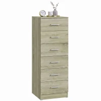 HOMCOM Kommode 6 Schubladen, Aufbewahrungsmöbel, Modernes Design, für Schlafzimmer, Diele, Flur, 40x40x110cm, Eiche(m-8)