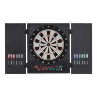 HOMCOM Diana Electrónica Digital hasta 8 Jugadores con 12 Dardos y 30 Puntas con Pantalla LED Puertas 27 Juegos Distintos y 202 Variantes 51x6,5x57 cm Negro(m-11)