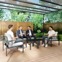 Outsunny 5 Piece Metal Garden Furniture Sofa Set with Thickened Cushions, Loveseat, 2 Armchairs, 2 Coffee Tables, Light Grey(m-9)