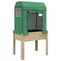 Outsunny Wooden Planter Box with PE Greenhouse Cover and Bed Liner, Raised Garden Bed for Vegetables, Flowers, Herbs(m-1)