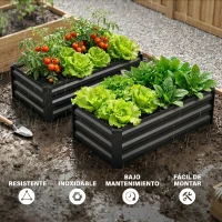 Outsunny Set de 2 Jardineras de Exterior de Acero Rectangulares para Cultivos Plantas Flores para Patio 100x60x30 cm Gris Oscuro(m-7)