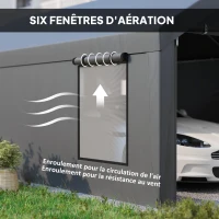 Outsunny Carport tente de garage 3 x 6 m avec parois latérales amovibles, 2 portes enroulables et 4 fenêtres, gris foncé(m-7)
