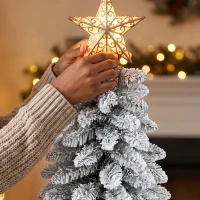 HOMCOM Sapin de Noël Artificiel 90 cm, 107 Embouts de Branches Enneigés en PVC, Base en Toile de Jute, Montage Rapide, Blanc(m-13)