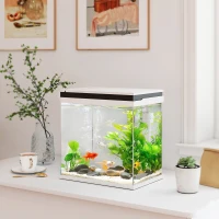 PawHut 26L Glass Fish Tank With Filter System, LED Lights, Water Pump, White(m-10)