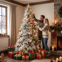 HOMCOM Verschneiter Weihnachtsbaum 210cm mit 450 warmweißen LEDs, Timer, Fernbedienung, 8 Modi, 1080 feuerhemmende Zweige(m-4)