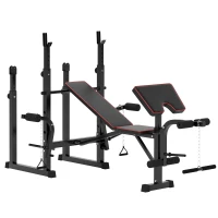 SPORTNOW Banco de Pesas con Soportes para Barra y Respaldo Ajustable para Entrenamiento Completos de Cuerpo Negro(m-1)