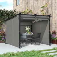 Outsunny 3 x 3 m Retractable Roof Pergola, with Curtains - Light Grey(m-9)