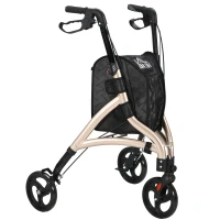 HOMCOM 3 Wheel Rollator, Lightweight Aluminium Tri Walker with Adjustable Handle, Storage Bag and Dual Brakes, Folding Mobility Walking Aid for Elderly, Handicapped, 5.3kg, Gold Tone(m-1)