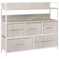 HOMCOM Rustic Chest of Five Fabric Drawers - Natural(m-1)