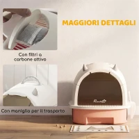 PawHut Lettiera per Gatti Chiusa con Vassoio Estraibile, Paletta e Filtro ai Carboni Attivi, Rosa(m-7)
