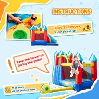 Outsunny Kids Bouncy Castle, with Slide, Pool, Trampoline, Climbing Wall, Blower(m-7)