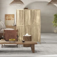 HOMCOM Paravent en bois de paulownia 3 panneaux 120 x 170 cm séparateur de pièce cloison de séparation pliable - naturel(m-8)