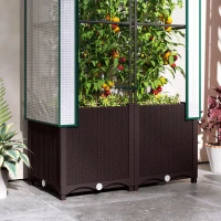 Outsunny Raised Garden Bed with Trellis, Plastic Planter Box with PE Cover, Drainage Holes, Drain Plugs and Water Reservoirs for Climbing Plants, Vegetables, Flowers, 80 x 40 x 140 cm(m-9)