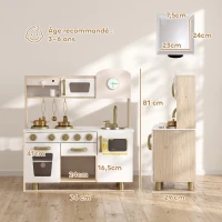 AIYAPLAY Cuisine Enfant en Bois, Dinette Cuisine Enfant avec Ustensiles en Acier Inoxydable, pour 3 à 6 Ans, 74x29x81cm, Blanc(m-3)