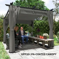 Outsunny 3 x 3 m Retractable Roof Pergola, with Curtains - Light Grey(m-6)