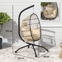 Outsunny Silla Colgante con Soporte Cesta Plegable Cojín y Reposacabezas para Interior y Exterior Carga 120 kg Caqui(m-3)