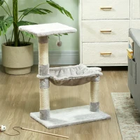 PawHut Arbre à chat 3 griffoirs grattoirs sisal naturel plateforme hamac et boule suspendue 50 x 26 x 70 cm peluche courte gris(m-2)