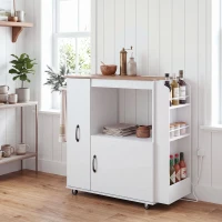 HOMCOM Kitchen Trolley on Wheels, Rolling Kitchen Island Cart with Power Outlet, Cabinet, Pull-Out Drawer, White(m-8)
