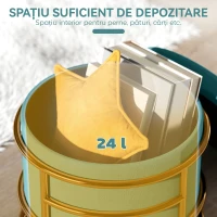 HOMCOM Taburet Rotund de Depozitare din Catifea cu Spațiu de 24L și Capac Detașabil, Ø42x39 cm, Verde(m-5)