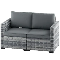 Outsunny 2 Seater Rattan Sofa, Outdoor Garden Sofa with Deep Seat, Cushions, Wide Armrests for Patio, Balcony, Porch, Mixed Grey(m-11)
