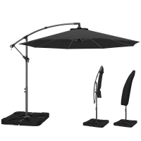 Outsunny 3m Overhanging Parasol, with Base, Weights and Cover - Black(m-15)