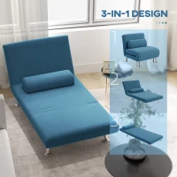 HOMCOM Single Velvet-Feel Sleeper Chair - Blue(m-4)