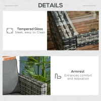 Outsunny 6 Piece Rattan Garden Furniture Set - 8-Seater Outdoor Sofa Sectional with 3 Loveseat Wicker Sofa, Cushions, 2 Footstools, and Glass Table for Yard, Poolside, Grey(m-6)
