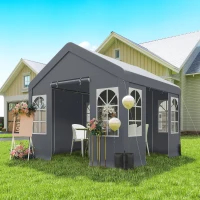 Outsunny 3 x 3 m Party Tent, Outdoor Canopy Tent Shelter with Removable Sidewalls, 4 Zipped Doors, for Parties, Wedding, Grey(m-10)