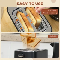 HOMCOM Kettle and Toaster Set, 1.7L 3000W Fast Boil Kettle & 2 Slice Toaster Kitchen Set with 6 Level Browning Controls, Defrost, Reheat, Black(m-8)